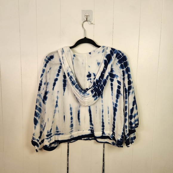 Vici Baja Blue Tie Dye Oversized Crop Top Cropped Hoodie Boho Beach Size Small - Picture 7 of 12